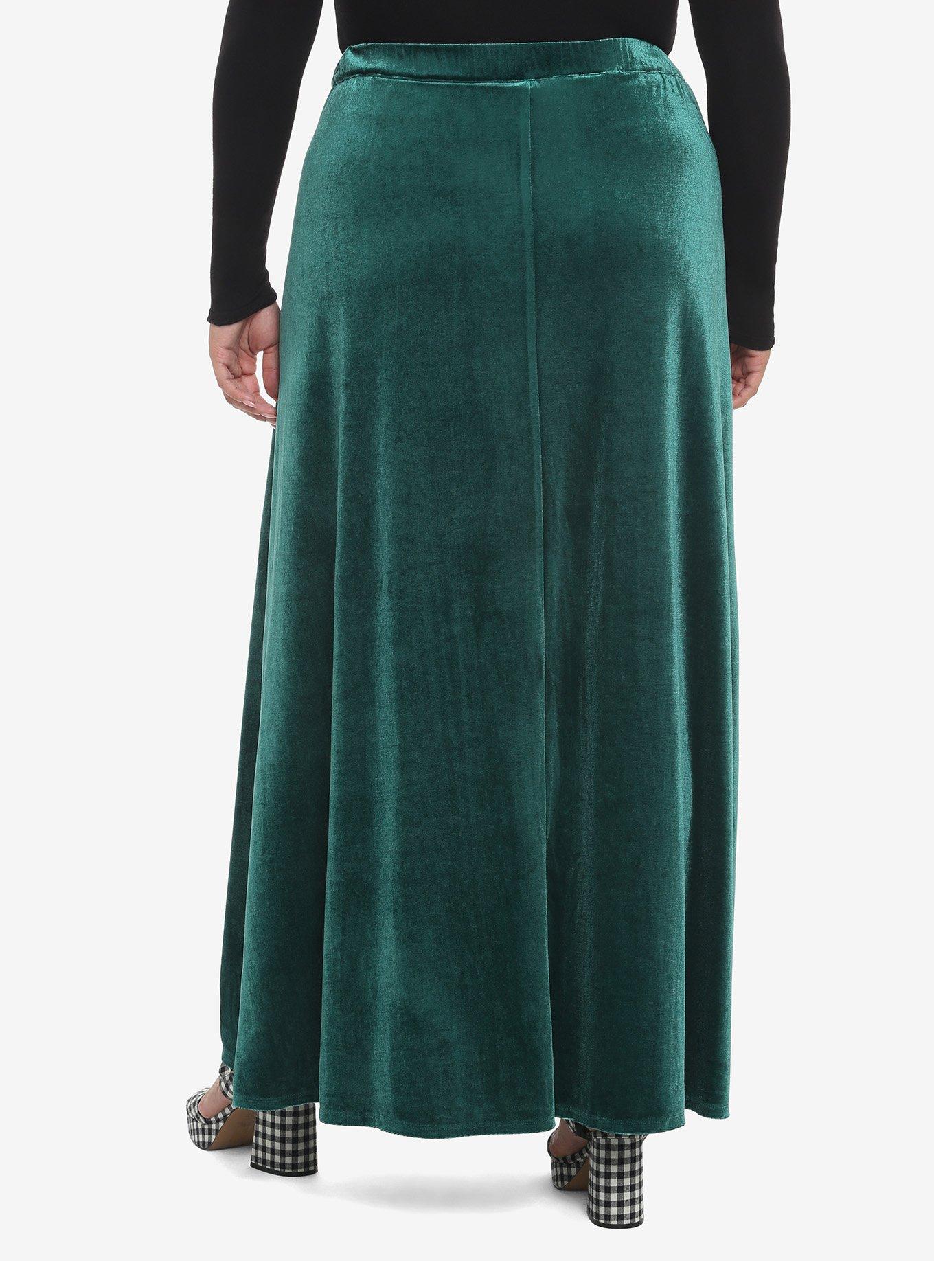 Green Velvet Maxi Skirt Plus Size, FOREST GREEN, alternate