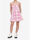 Strawberry Plaid Lace-Up Dress, PINK, alternate