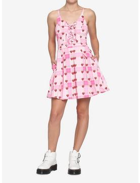 Strawberry Plaid Lace-Up Dress, , hi-res