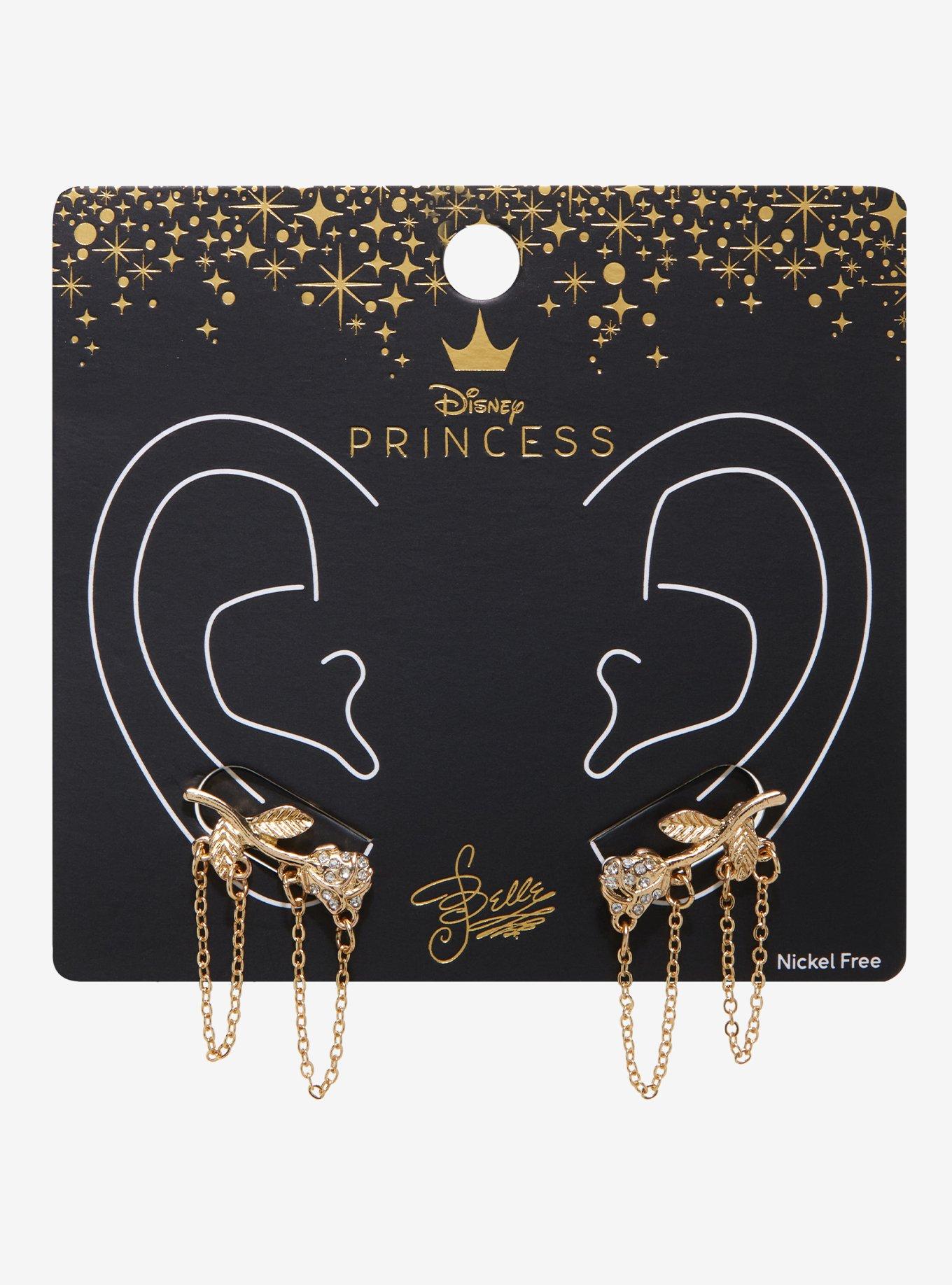 Disney Beauty And The Beast Rose Chain Stud Earrings, , alternate