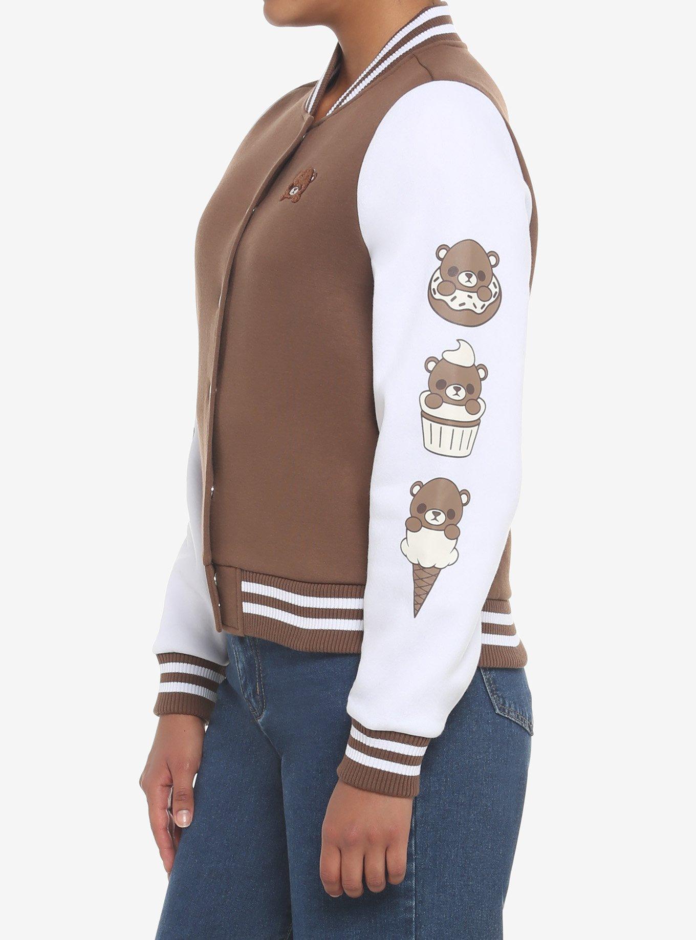 Teddy Bear Desserts Girls Varsity Jacket, BROWN, alternate