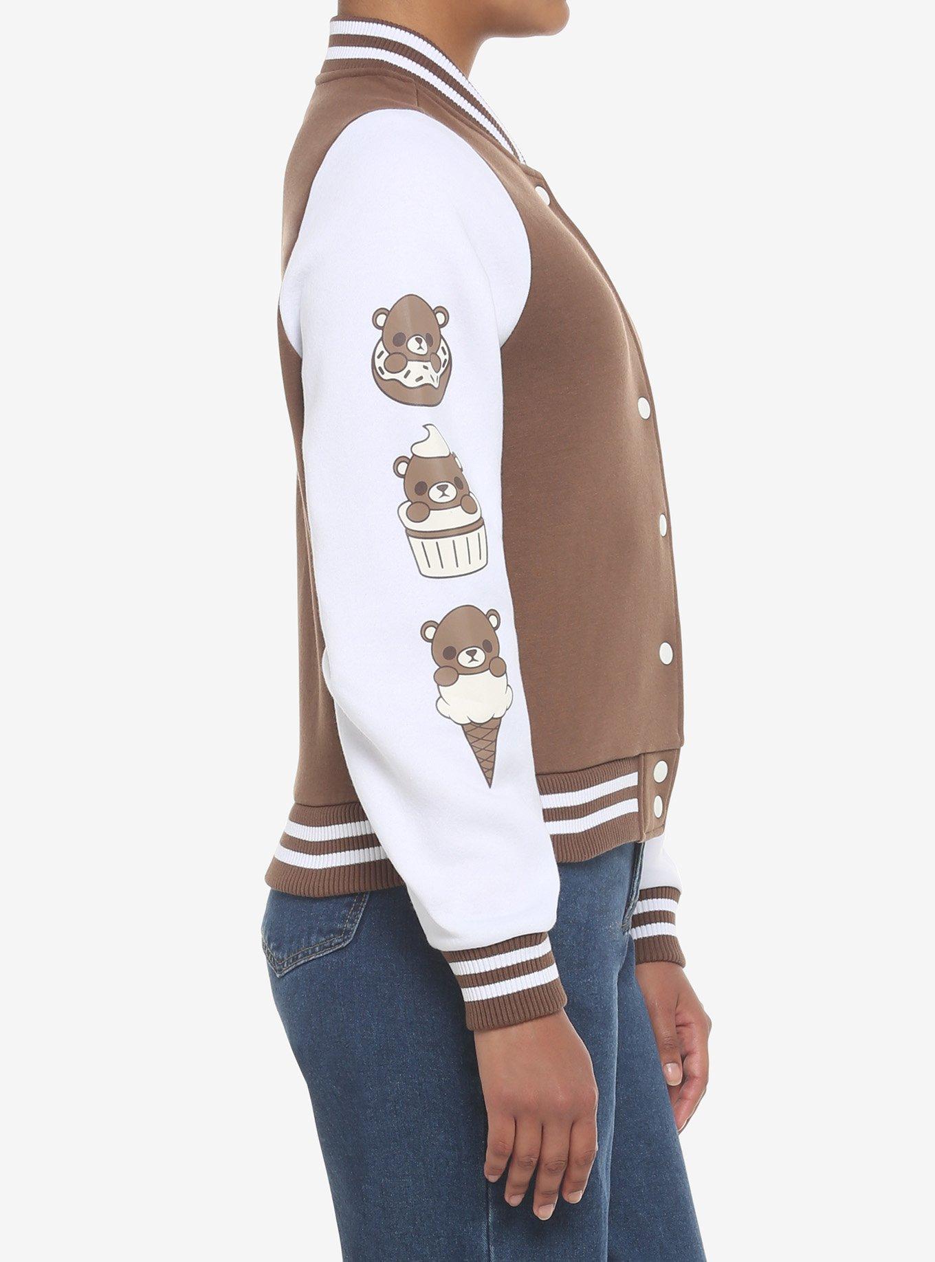 Teddy Bear Desserts Girls Varsity Jacket, BROWN, alternate
