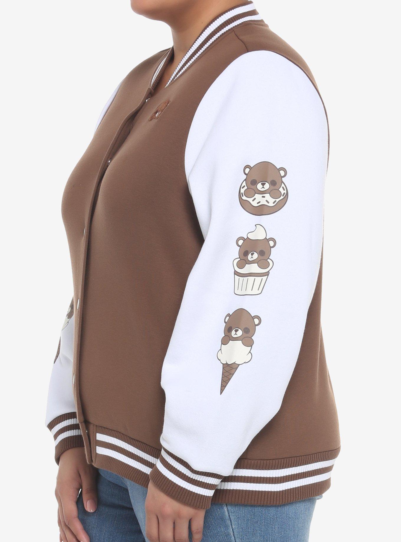 Teddy Bear Desserts Girls Varsity Jacket Plus Size, BROWN, alternate
