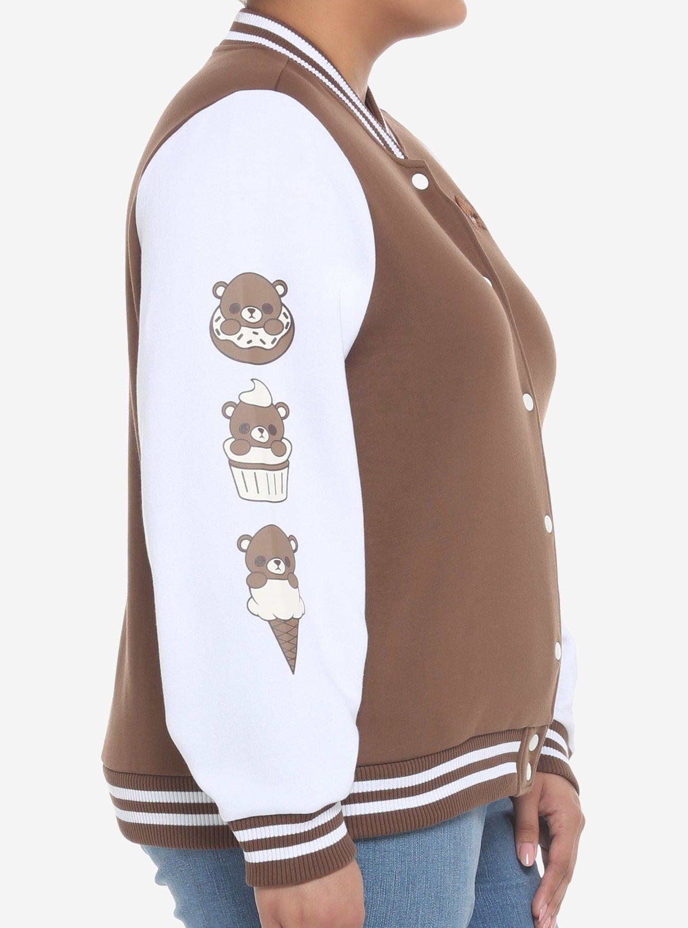 Teddy Bear Desserts Girls Varsity Jacket Plus Size, BROWN, alternate