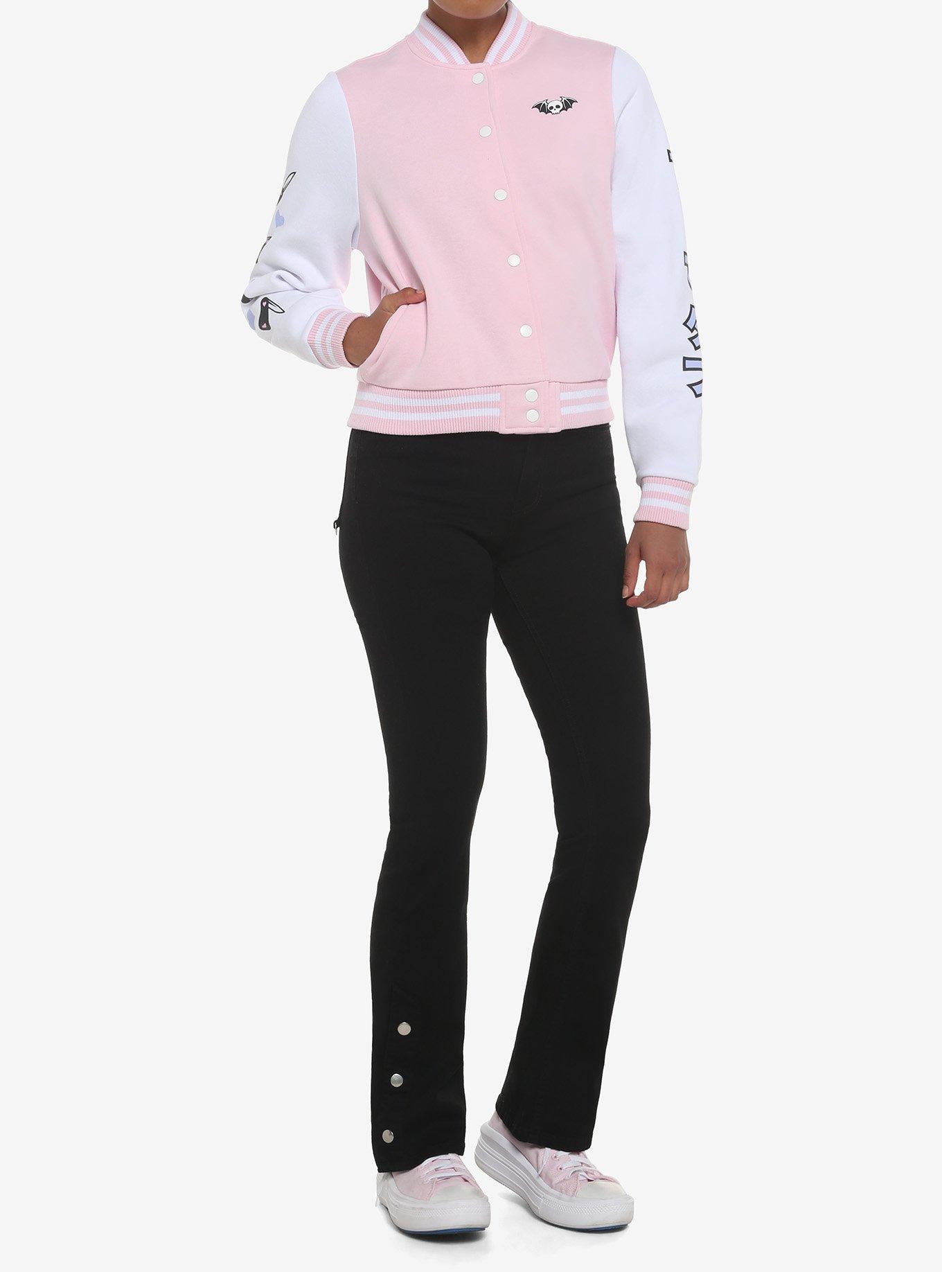 Kawaii Goth Pastel Girls Varsity Jacket, PINK, alternate