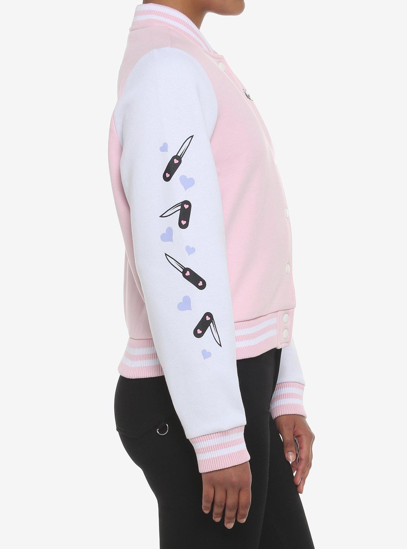 Kawaii Goth Pastel Girls Varsity Jacket, PINK, alternate