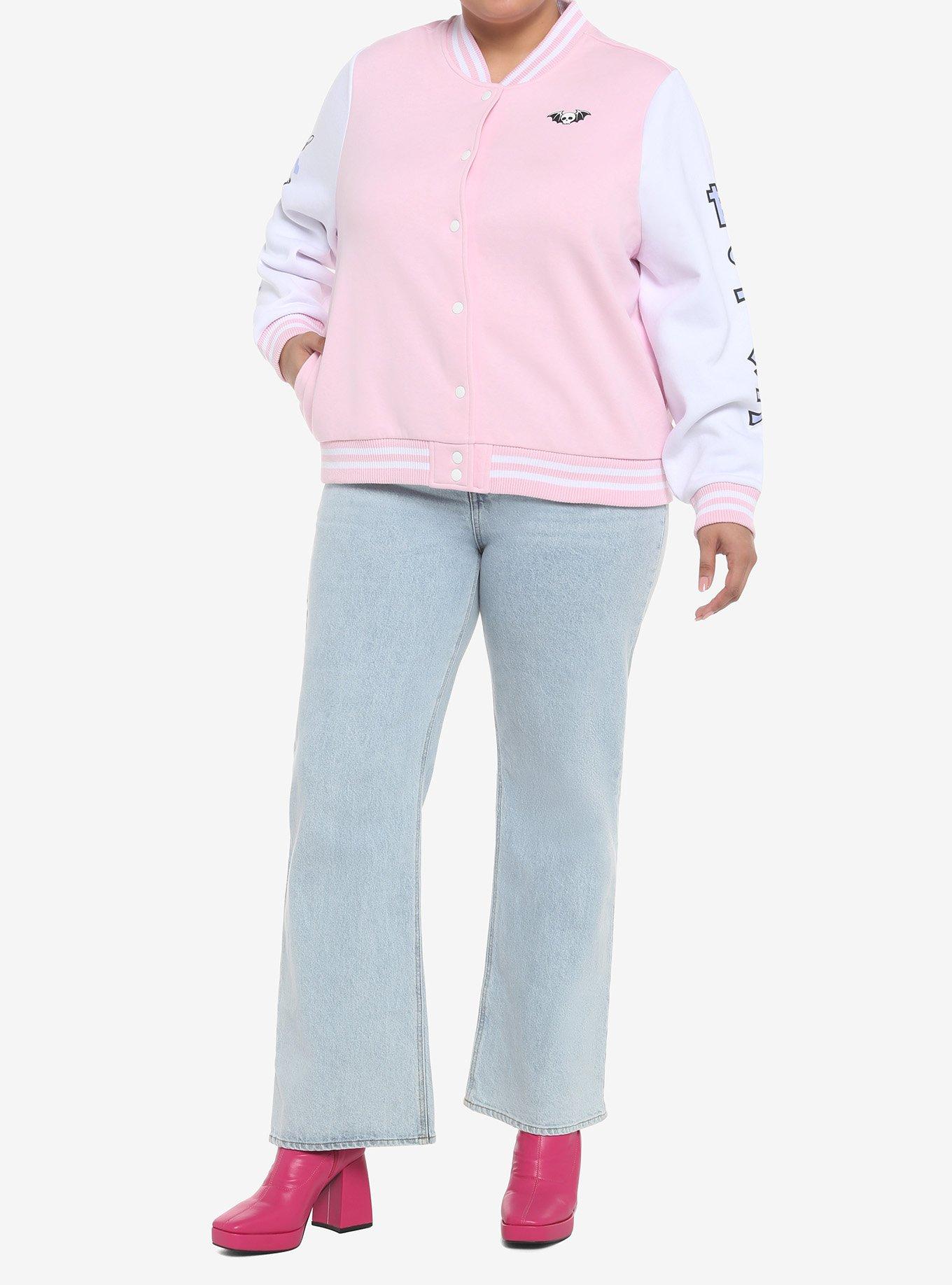 Kawaii Goth Pastel Girls Varsity Jacket Plus Size, PINK, alternate