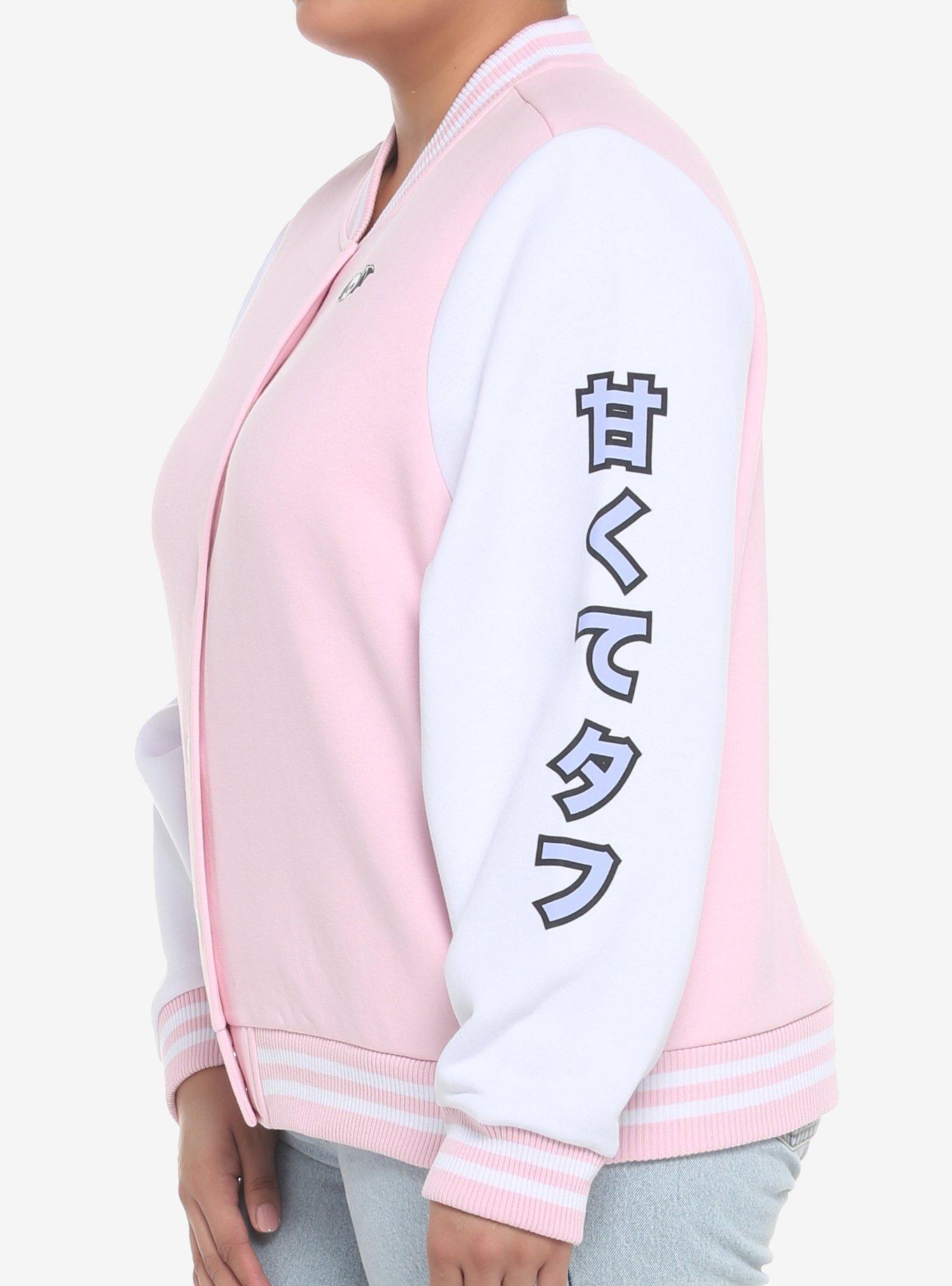 Kawaii Goth Pastel Girls Varsity Jacket Plus Size, PINK, alternate