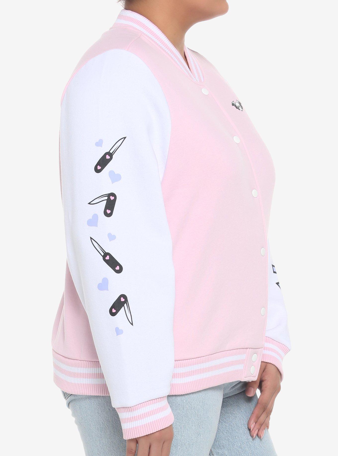 Kawaii Goth Pastel Girls Varsity Jacket Plus Size, PINK, alternate