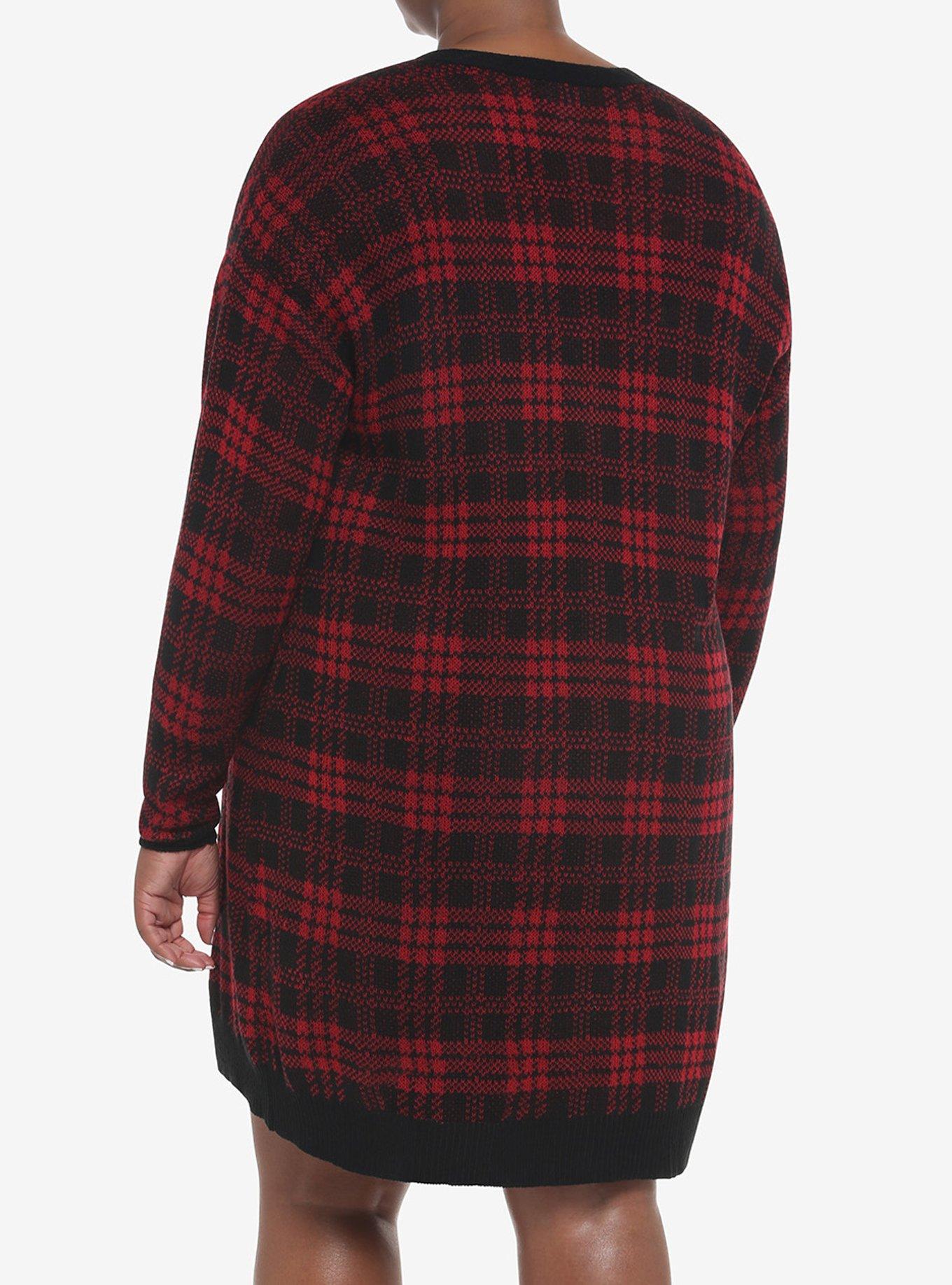 Red & Black Plaid Girls Oversized Cardigan Plus Size, RED, alternate