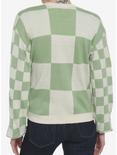Cottagecore Patch Checkered Girls Oversized Cardigan, GREEN, alternate