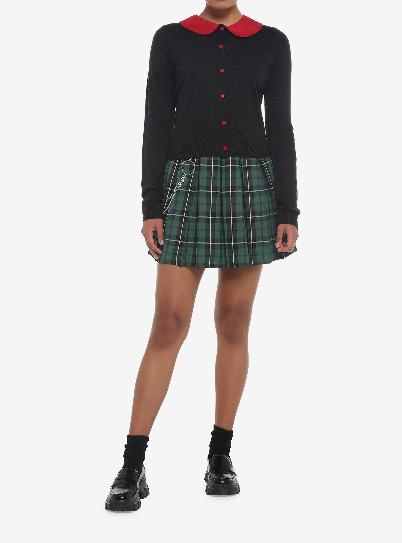 Red & Black Heart Collar Girls Crop Cardigan, BLACK, alternate