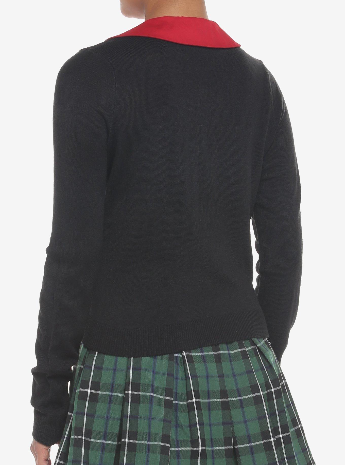 Red & Black Heart Collar Girls Crop Cardigan, BLACK, alternate