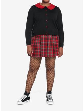 Red & Black Heart Collar Girls Crop Cardigan Plus Size, , hi-res
