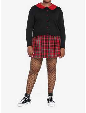 Red & Black Heart Collar Girls Crop Cardigan Plus Size, , hi-res