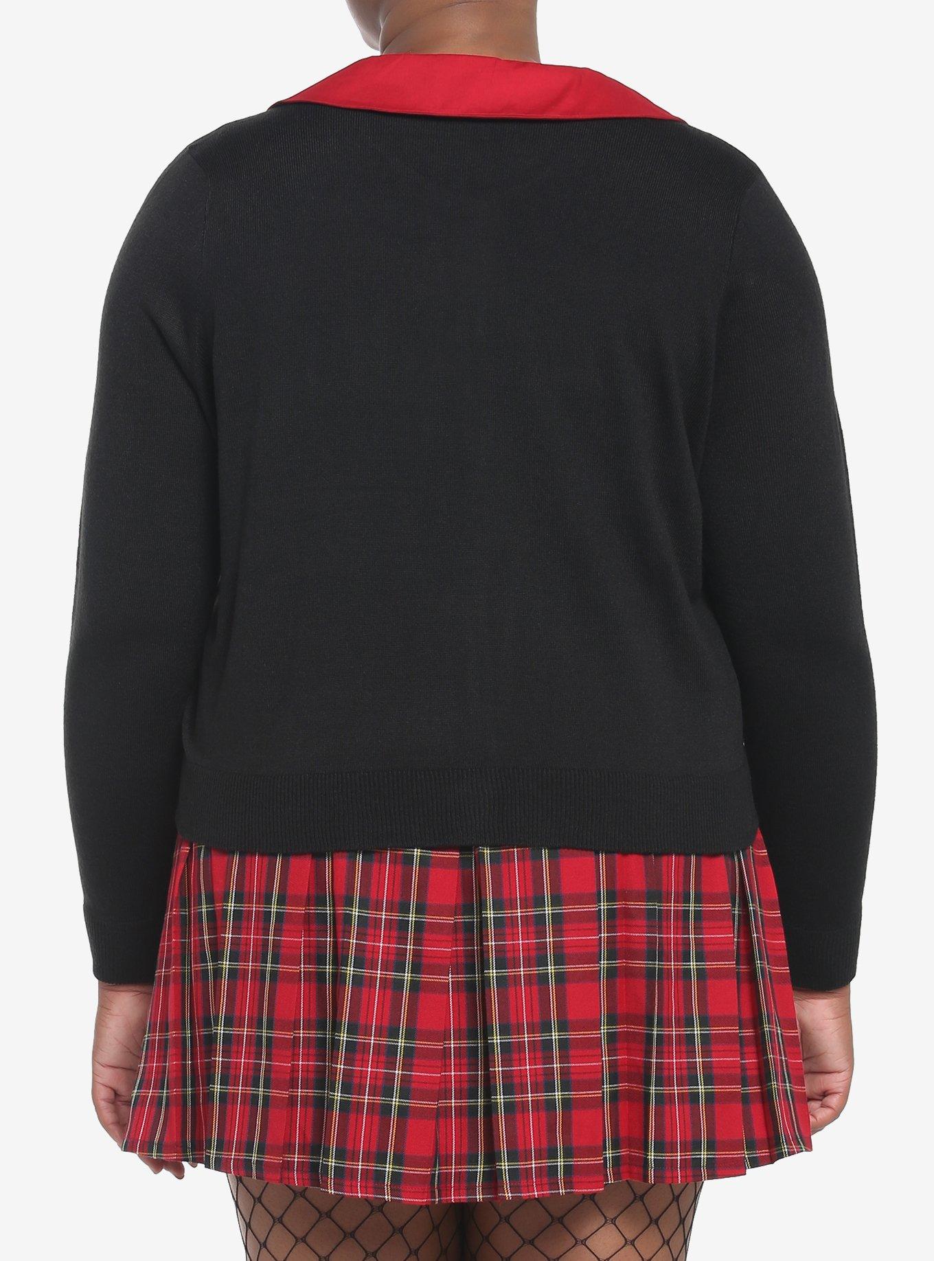 Red & Black Heart Collar Girls Crop Cardigan Plus Size, BLACK, alternate
