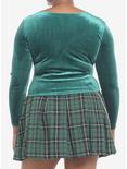 Velvet Green Corset Lace-Up Girls Crop Long-Sleeve Plus Size, GREEN, alternate