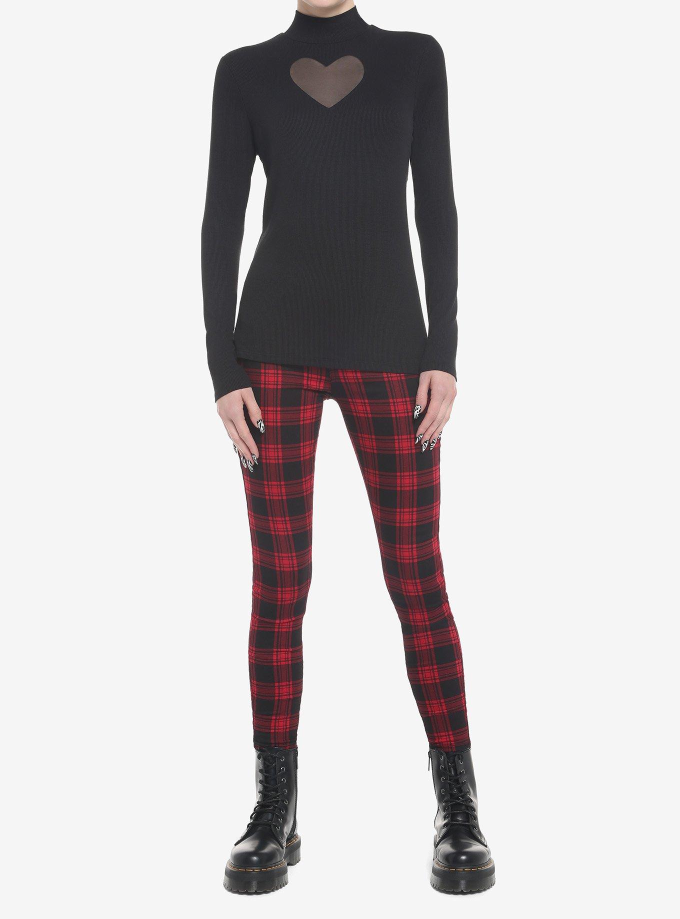 Black Heart Cutout Mock Neck Girls Long-Sleeve Top, BLACK, alternate