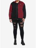 Black & Red Stripe Split Girls Hoodie Plus Size, BLACK, alternate
