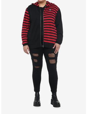 Black & Red Stripe Split Girls Hoodie Plus Size, , hi-res