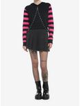 Black & Pink Stripe Harness Girls Crop Hoodie, PINK, alternate