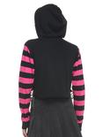 Black & Pink Stripe Harness Girls Crop Hoodie, PINK, alternate