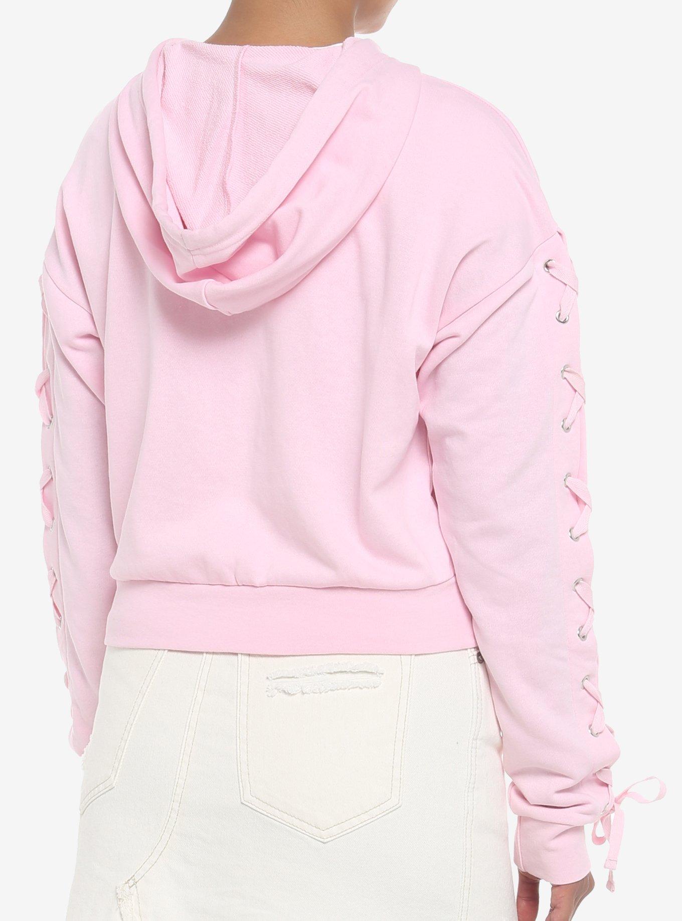 Angel Wings Lace-Up Sleeve Girls Hoodie, PINK, alternate