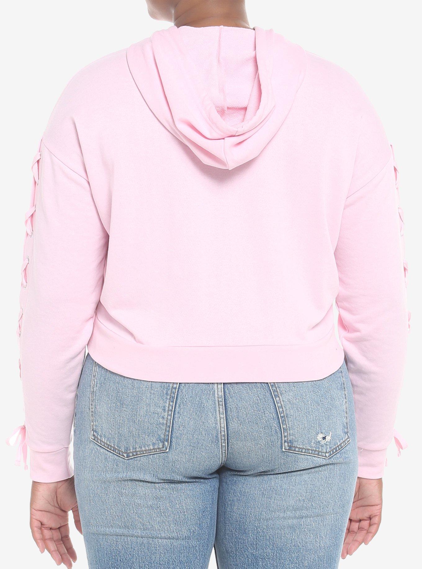 Angel Wings Lace-Up Sleeve Girls Hoodie Plus Size, PINK, alternate