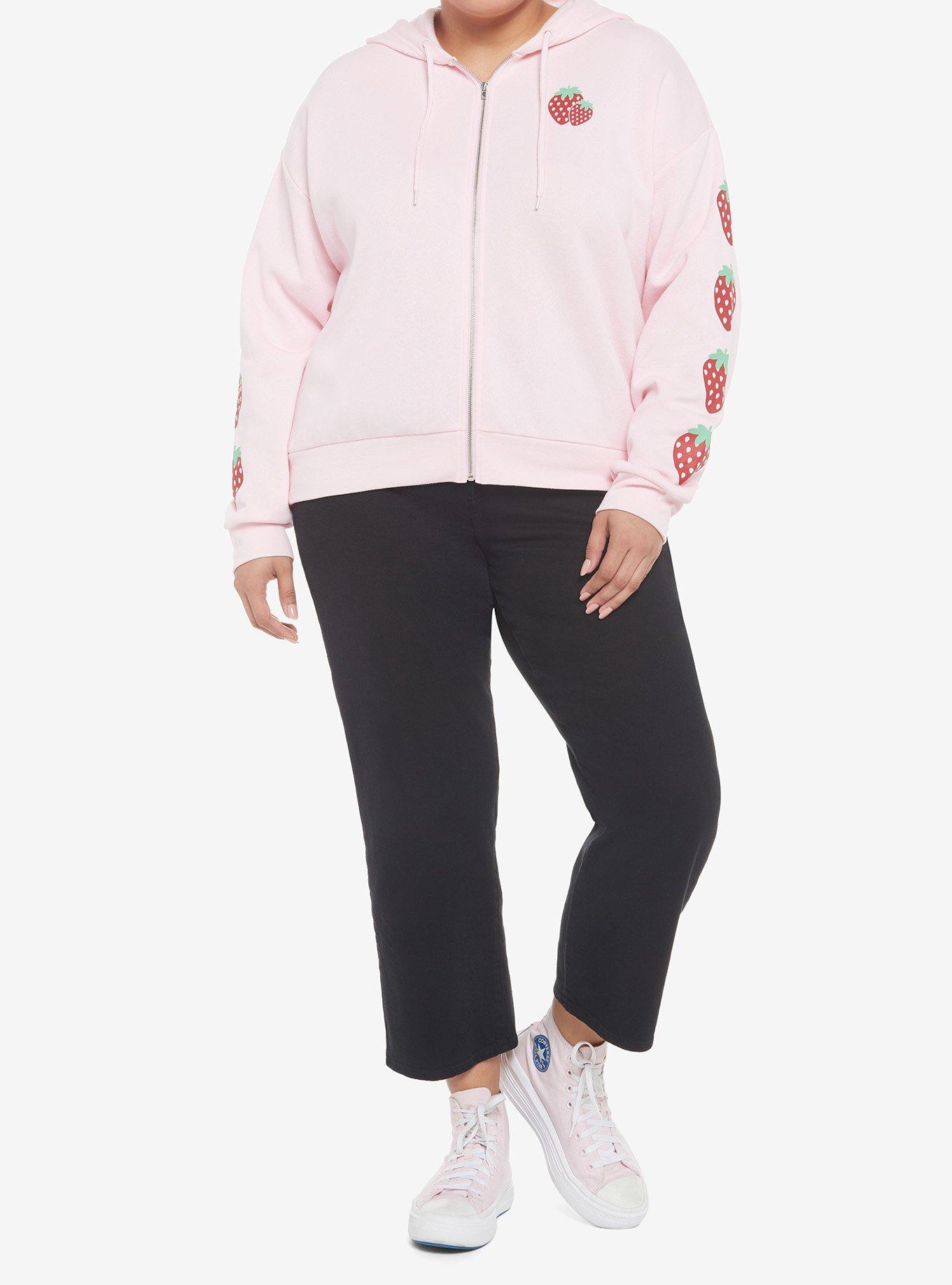 Strawberry Girls Zip-Up Hoodie Plus Size, PINK, alternate