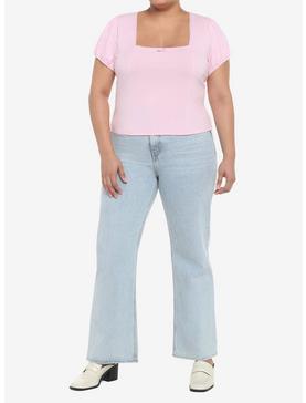 Pastel Pink Puff-Sleeve Girls Crop Top Plus Size, , hi-res