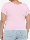 Pastel Pink Puff-Sleeve Girls Crop Top Plus Size, PINK, alternate