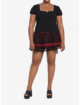 Black Puff-Sleeve Crop Girls Top Plus Size, , hi-res