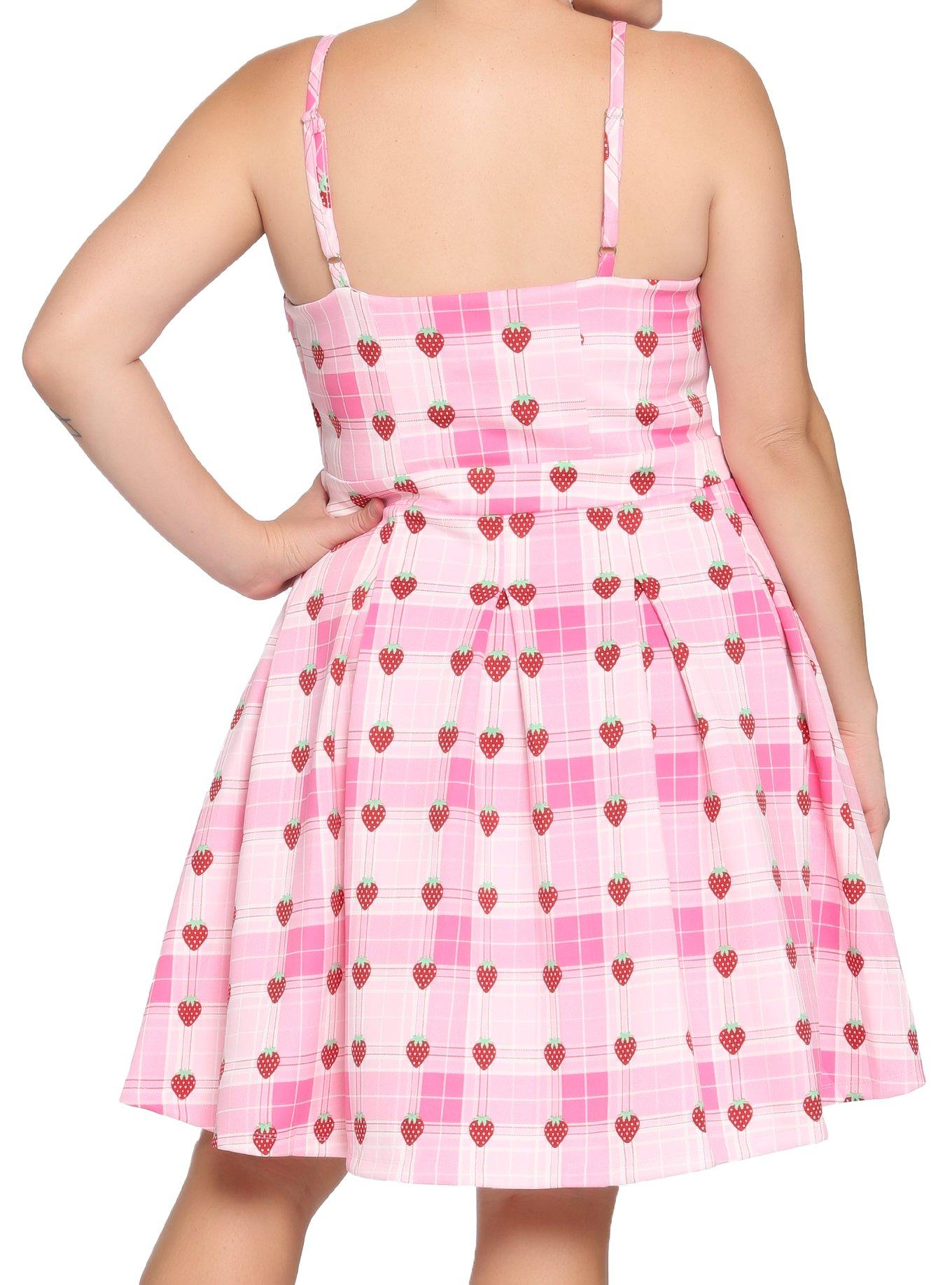 Strawberry Plaid Lace-Up Dress Plus Size, PLAID - PINK, alternate