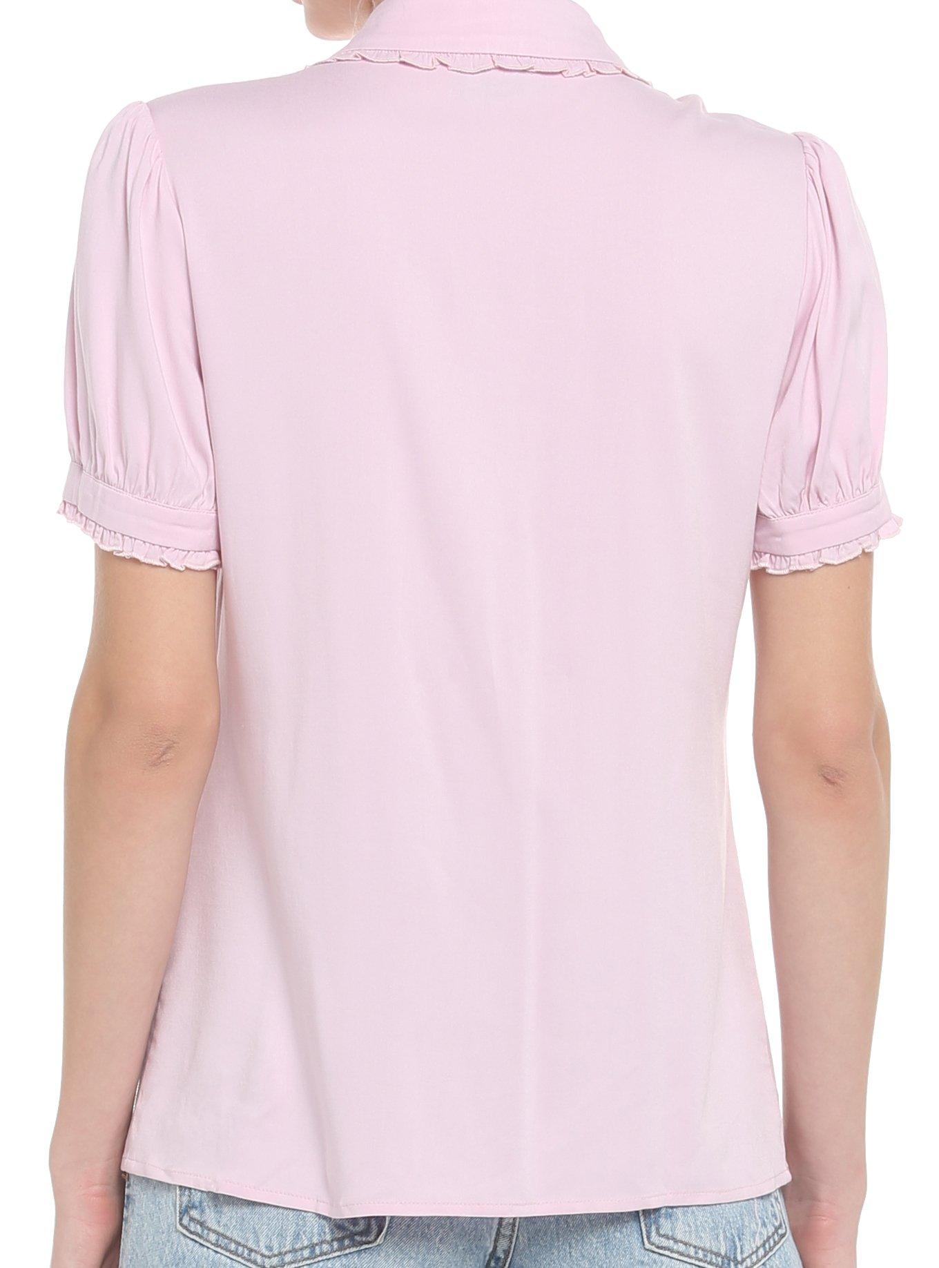 Strawberry Pink Pleated Girls Woven Button-Up, PINK, alternate