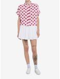 Strawberry Allover Print Crop Girls Woven Button-Up, PINK, alternate