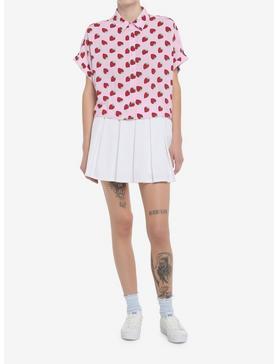 Strawberry Allover Print Crop Girls Woven Button-Up, , hi-res