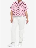 Strawberry Allover Print Crop Girls Woven Button-Up Plus Size, PINK, alternate