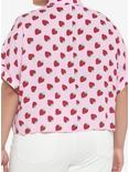 Strawberry Allover Print Crop Girls Woven Button-Up Plus Size, PINK, alternate