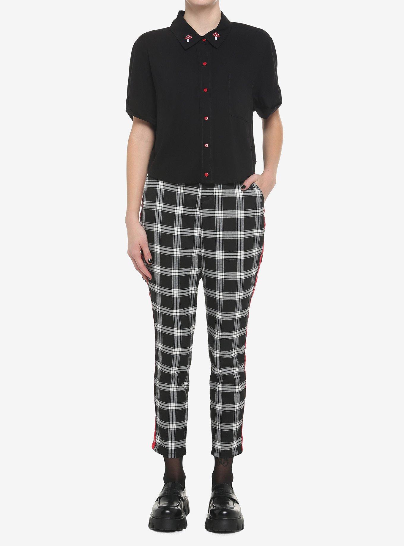 Black Mushroom Heart Girls Woven Button-Up, BLACK, alternate