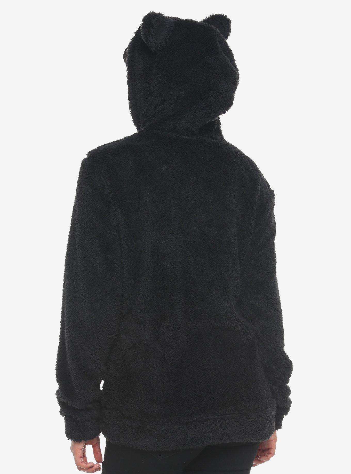 Black Teddy Bear Girls Hoodie With 3D Ears, BLACK, alternate