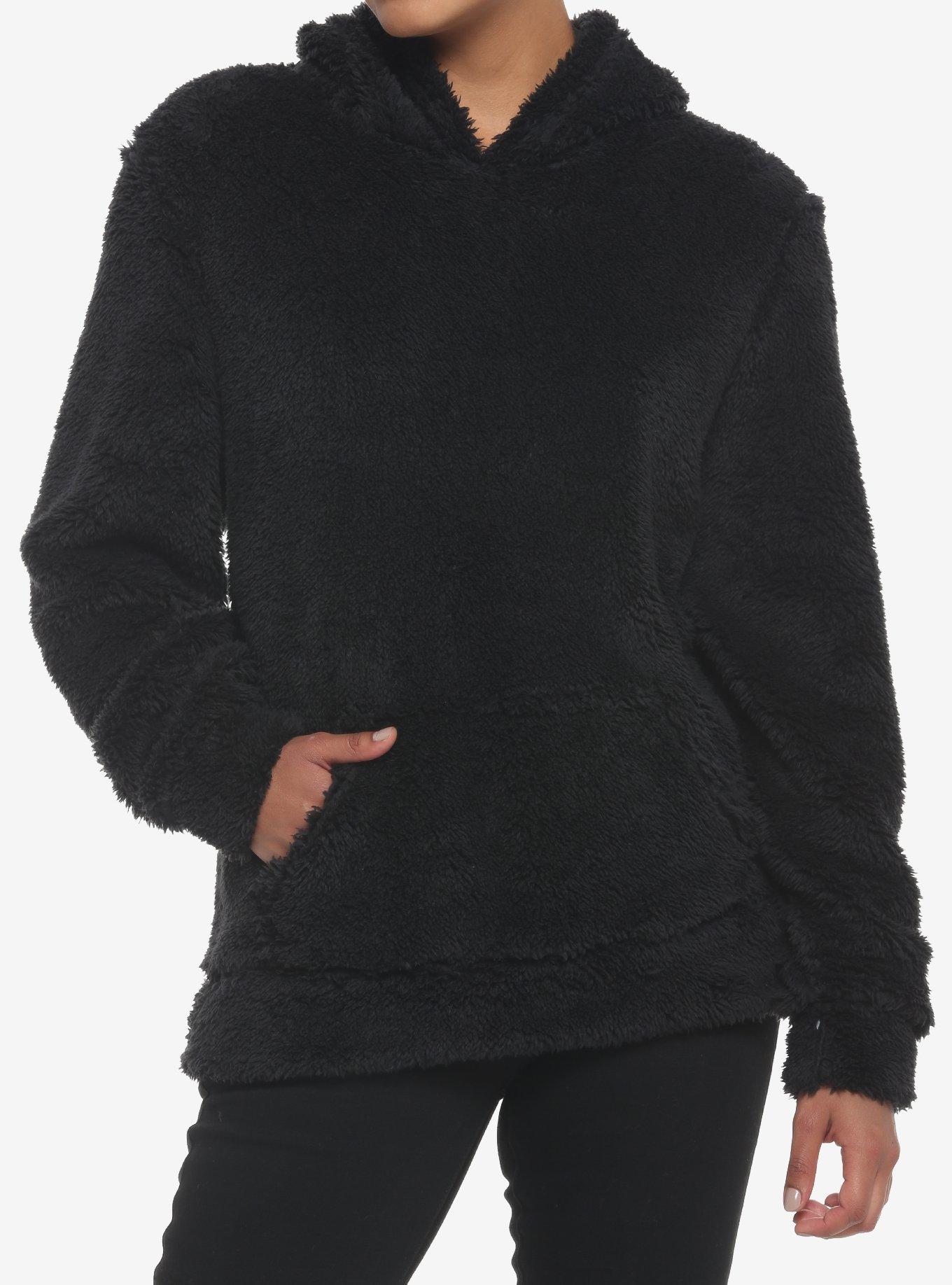 Black Teddy Bear Girls Hoodie With 3D Ears, BLACK, alternate