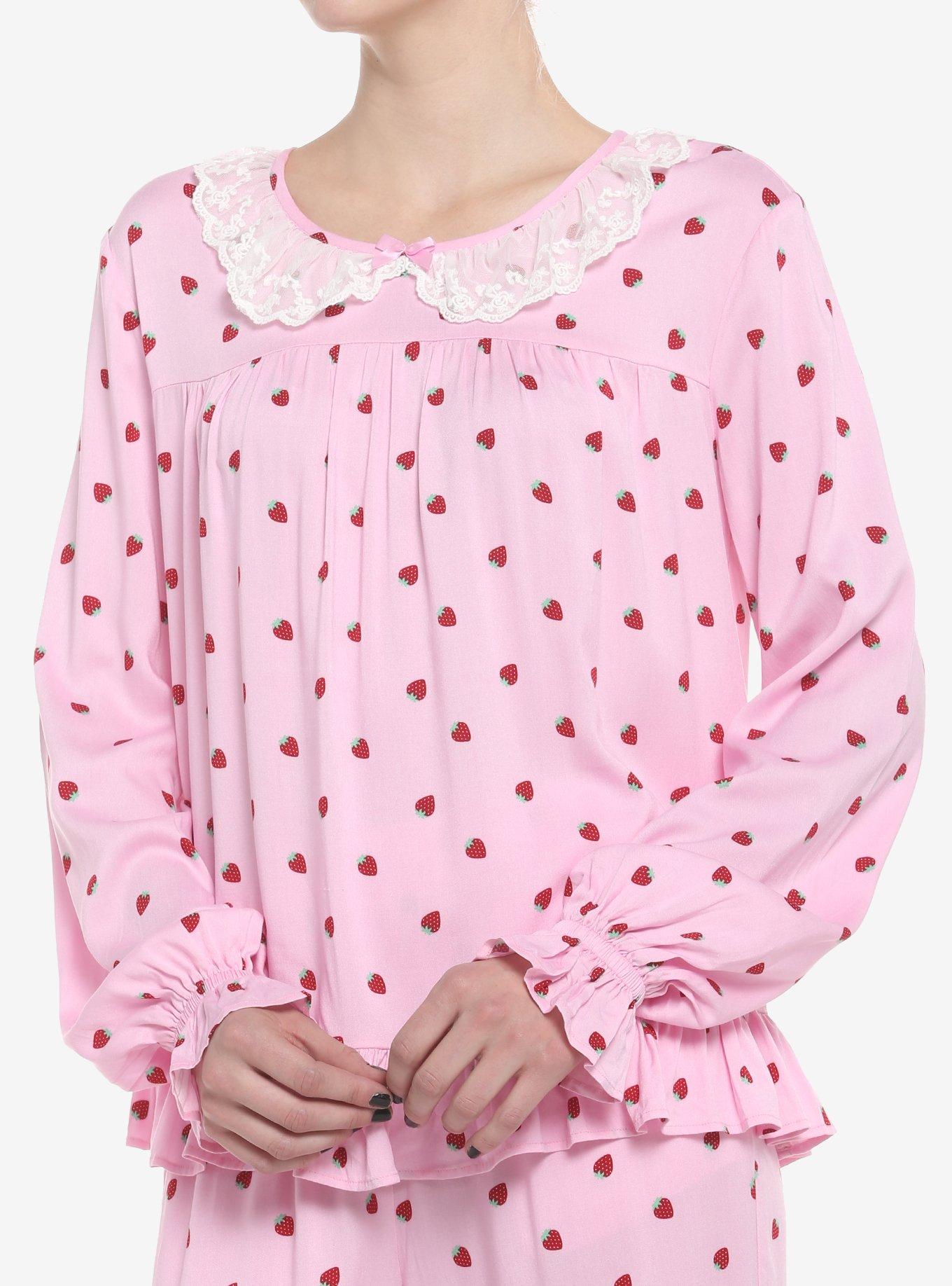 Strawberry Allover Print Girls Lounge Set, PINK, alternate