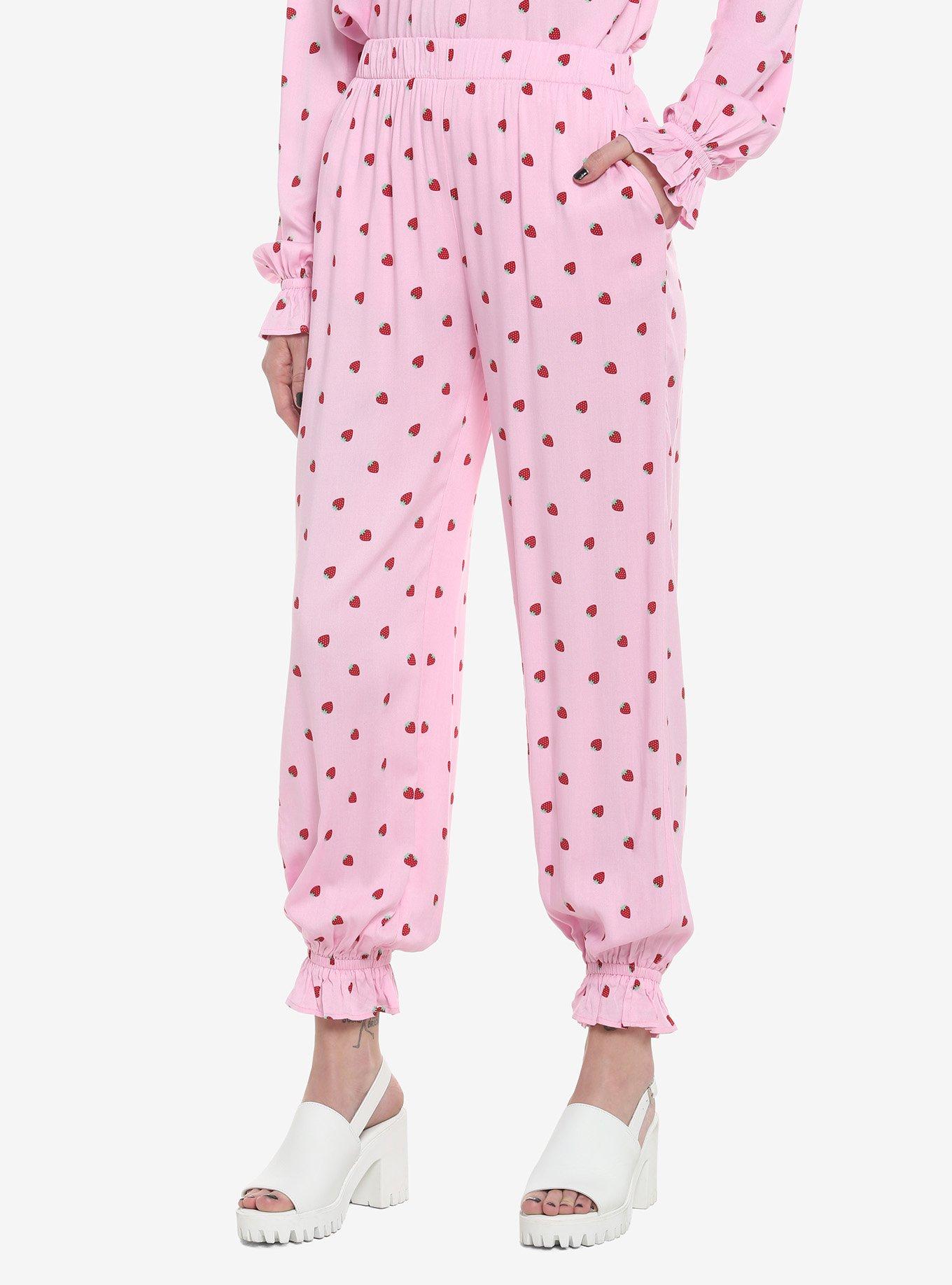 Strawberry Allover Print Girls Lounge Set, PINK, alternate