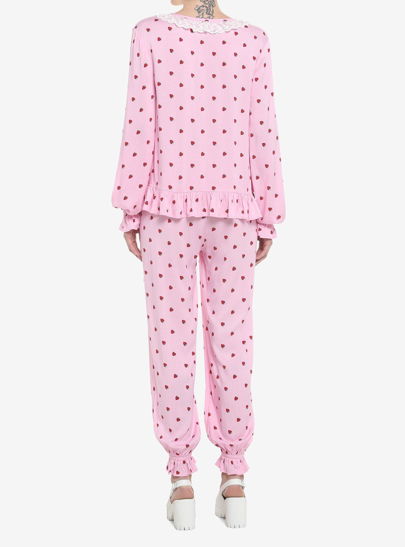 Strawberry Allover Print Girls Lounge Set, PINK, alternate