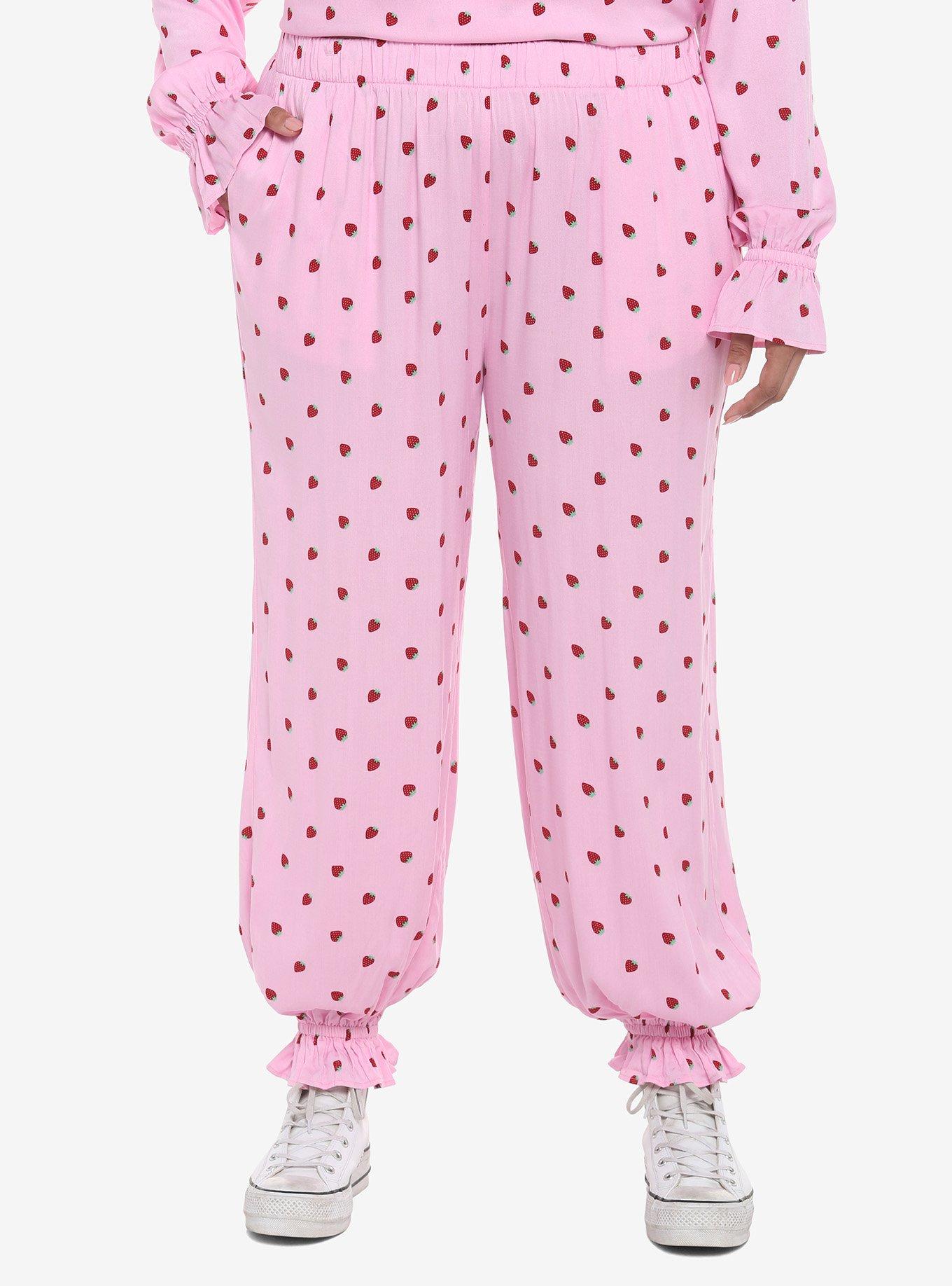 Strawberry Allover Print Girls Lounge Set Plus Size, PINK, alternate
