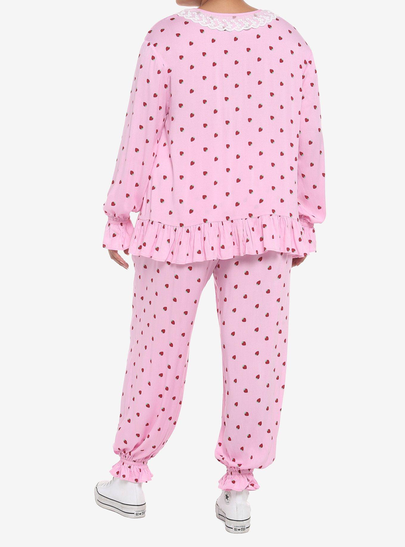 Strawberry Allover Print Girls Lounge Set Plus Size, PINK, alternate