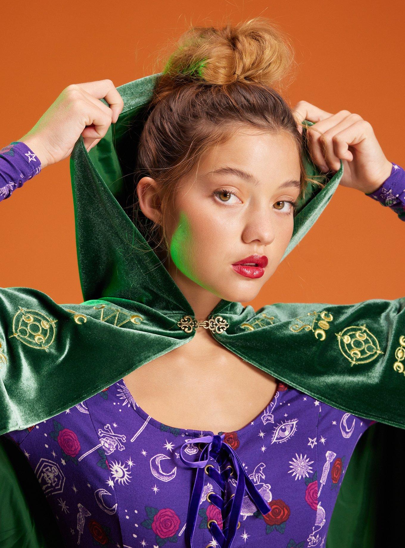 Her Universe Disney Hocus Pocus Winifred Velvet Hooded Cape, DARK GREEN, alternate