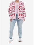Strawberry Fair Isle Girls Oversized Cardigan Plus Size, PINK, alternate