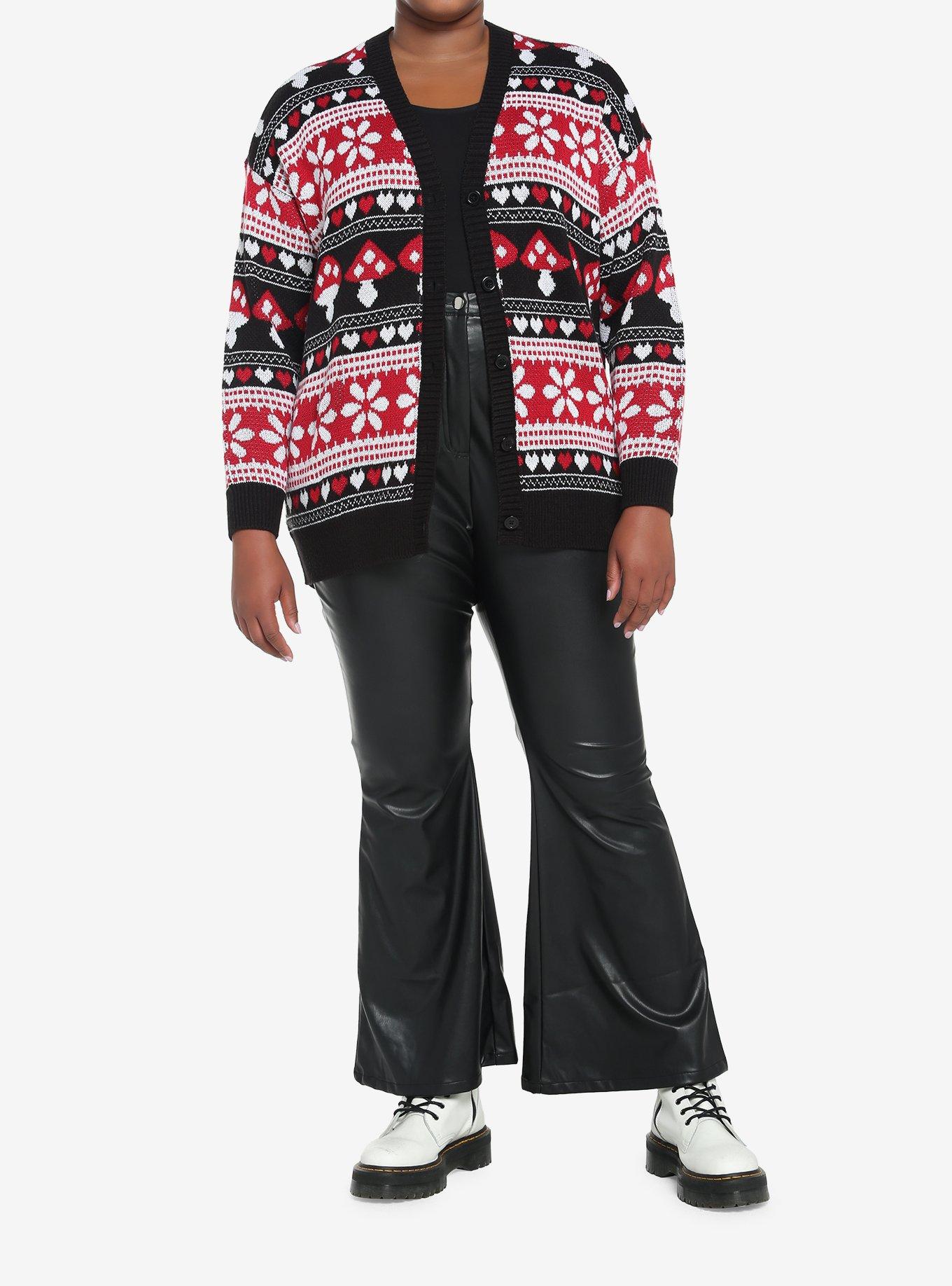 Mushrooms & Hearts Fair Isle Girls Oversized Cardigan Plus Size, RED, alternate