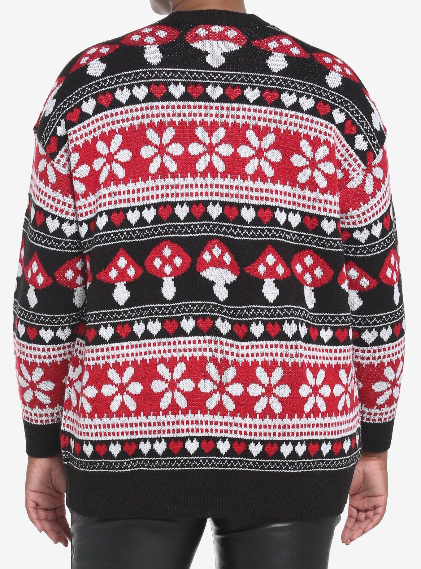 Mushrooms & Hearts Fair Isle Girls Oversized Cardigan Plus Size, RED, alternate